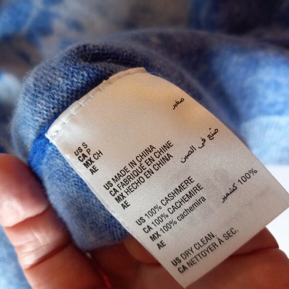 Charter Club Sweater Top 100% Cashmere Crew Neckline Puff Sleeve Two-Tone Blue S - Picture 8 of 12